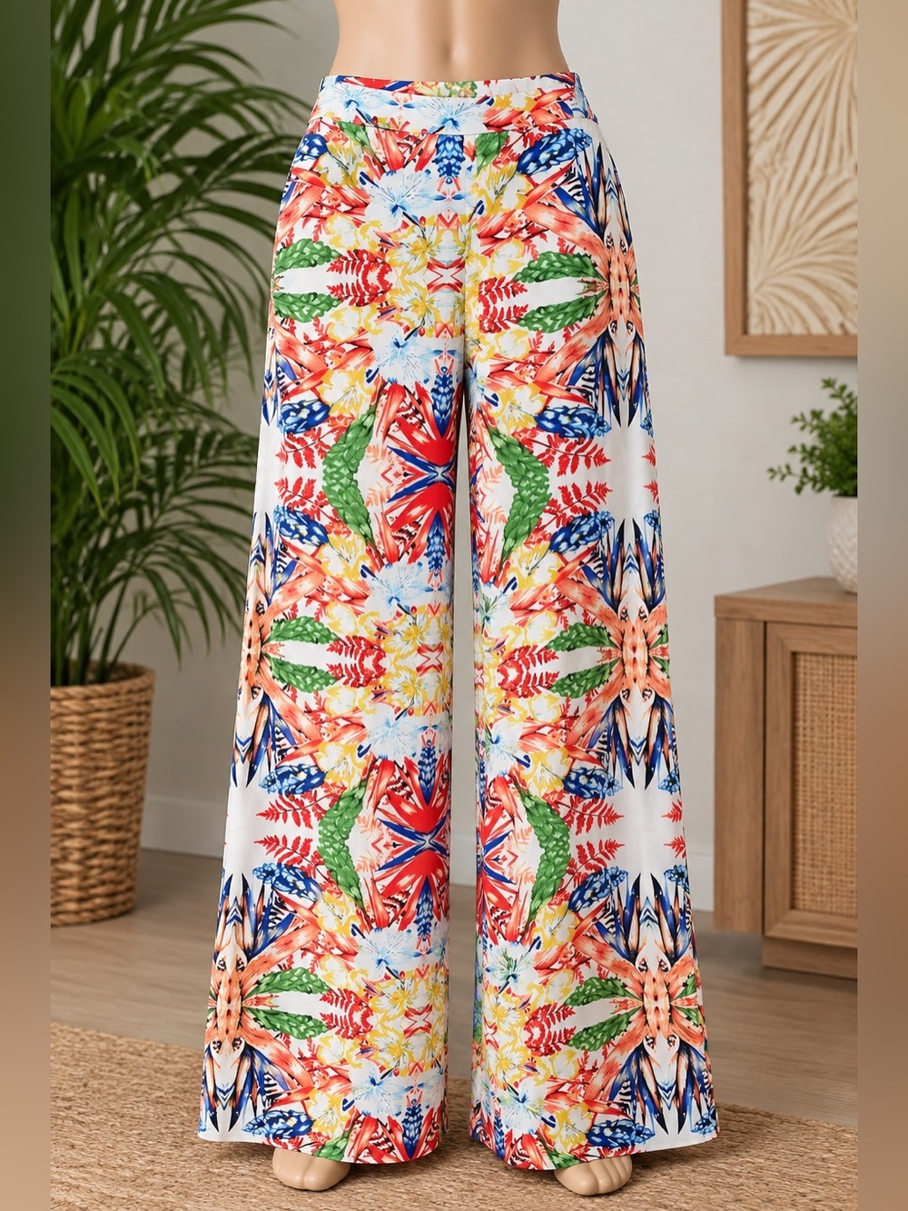 MIROA Tropical Floral Colorful Print Wide Leg Pants size small